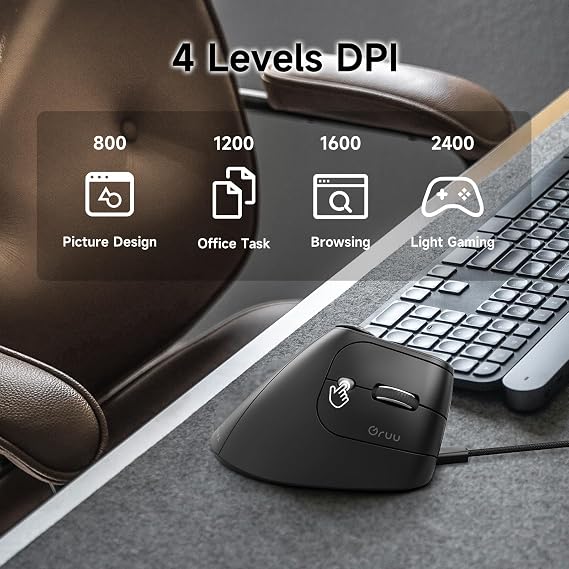 SANWA Ergonomic Vertical Mouse with LED Screen, Knob Control, 5 Programmable Buttons, 57 Angle, 4-Device Connect(2.4G /Bluetooth/Wired), 800-2400 DPI, Rechargeable Mice for Windows, Mac, Laptop, PC