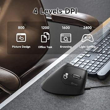 SANWA Ergonomic Vertical Mouse with LED Screen, Knob Control, 5 Programmable Buttons, 57 Angle, 4-Device Connect(2.4G /Bluetooth/Wired), 800-2400 DPI, Rechargeable Mice for Windows, Mac, Laptop, PC