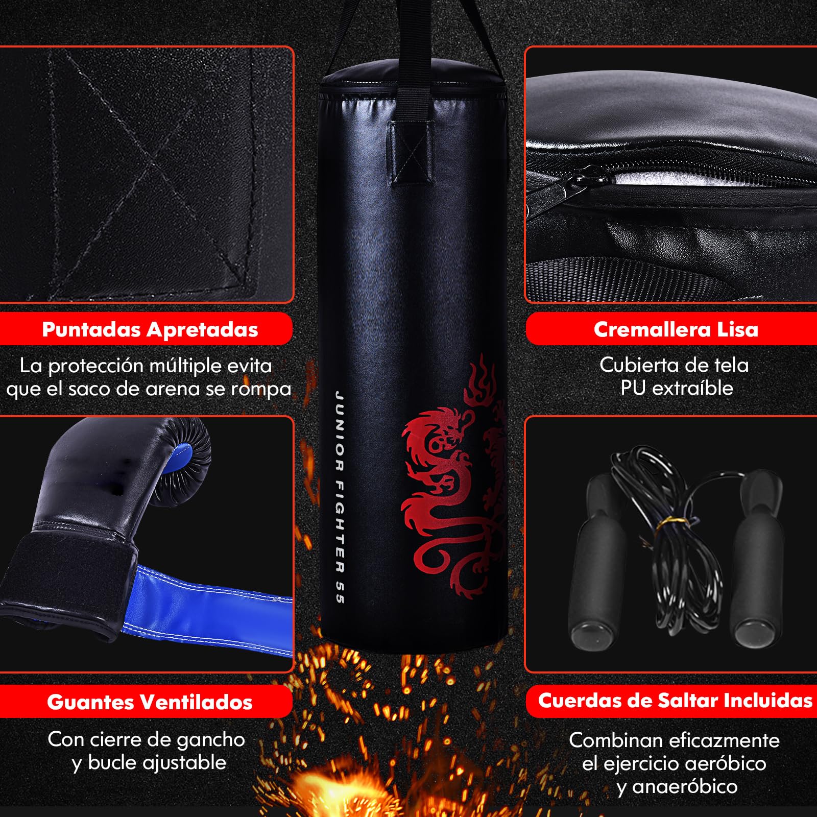 COSTWAY Saco de Boxeo con Relleno para Niños, Set Completo con Guantes, Cuerda de Saltar y Bolsa de Transporte para MMA