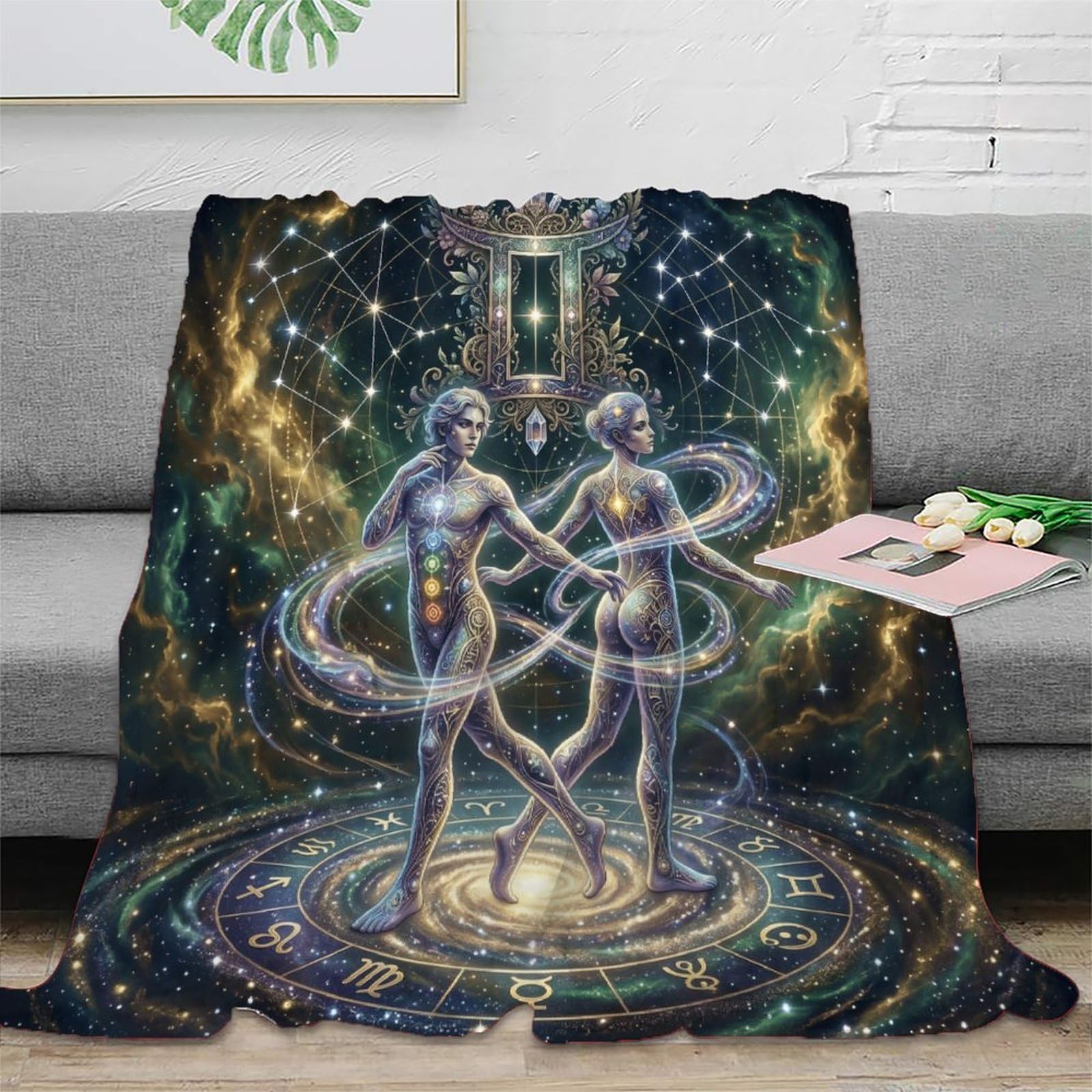 W7C8U2X3 Gemini Zodiac Celestial for Warm Throw Blanket, Bedroom Sofa Couch