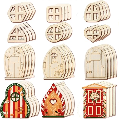 Miniatura 9 de Halandar Kit de 48 piezas de manualidades para puertas de hadas, puertas de jardín de madera, accesorios en miniatura sin pintar para decoración de