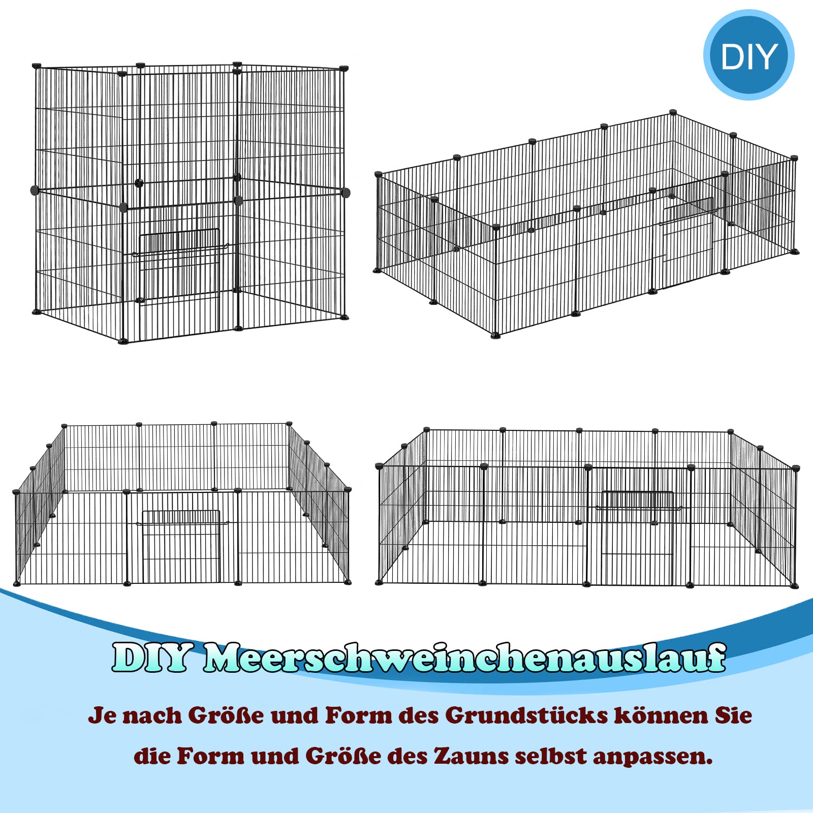 Froadp Recinzione per Animali Domestici Conigli da Esterno 142x72x72cm in Metallo 24 Pezzi Recinto a Griglia con Porta per Cavie, Animali da Compagnia, Gabbia per Cuccioli, Hamster (Nero)