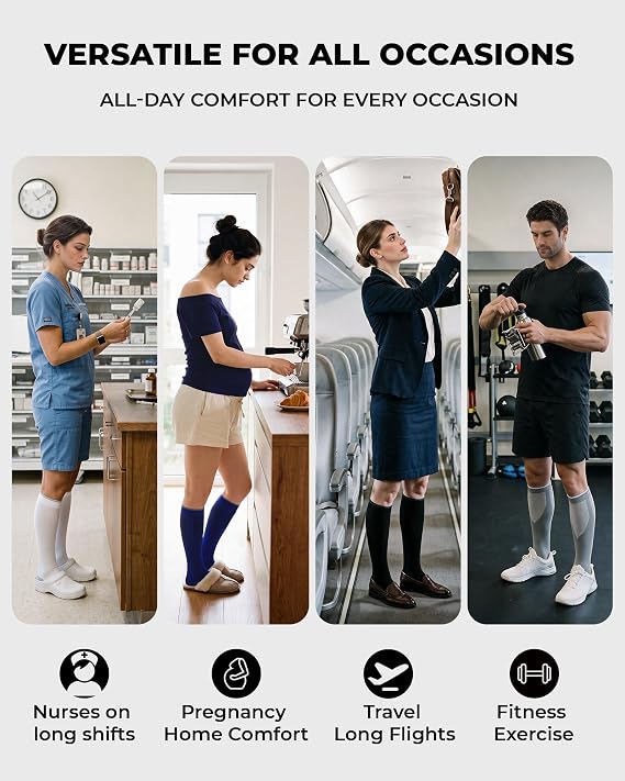 3 Pairs Compression Socks for Women Men 20-30mmHg Travel Flight Socks