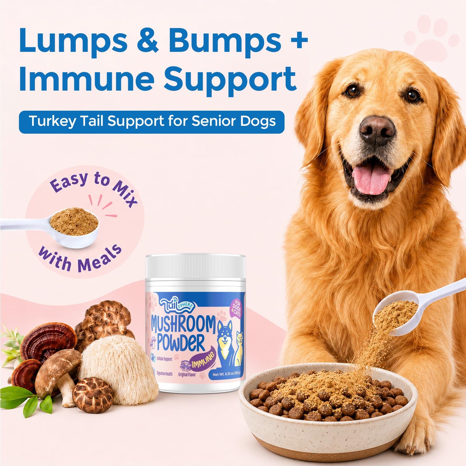 Turkey Tail Mushroom for Dogs & Cats, 14-in-1 Powder, Lumps & Bumps, 180g — Amazon image 2