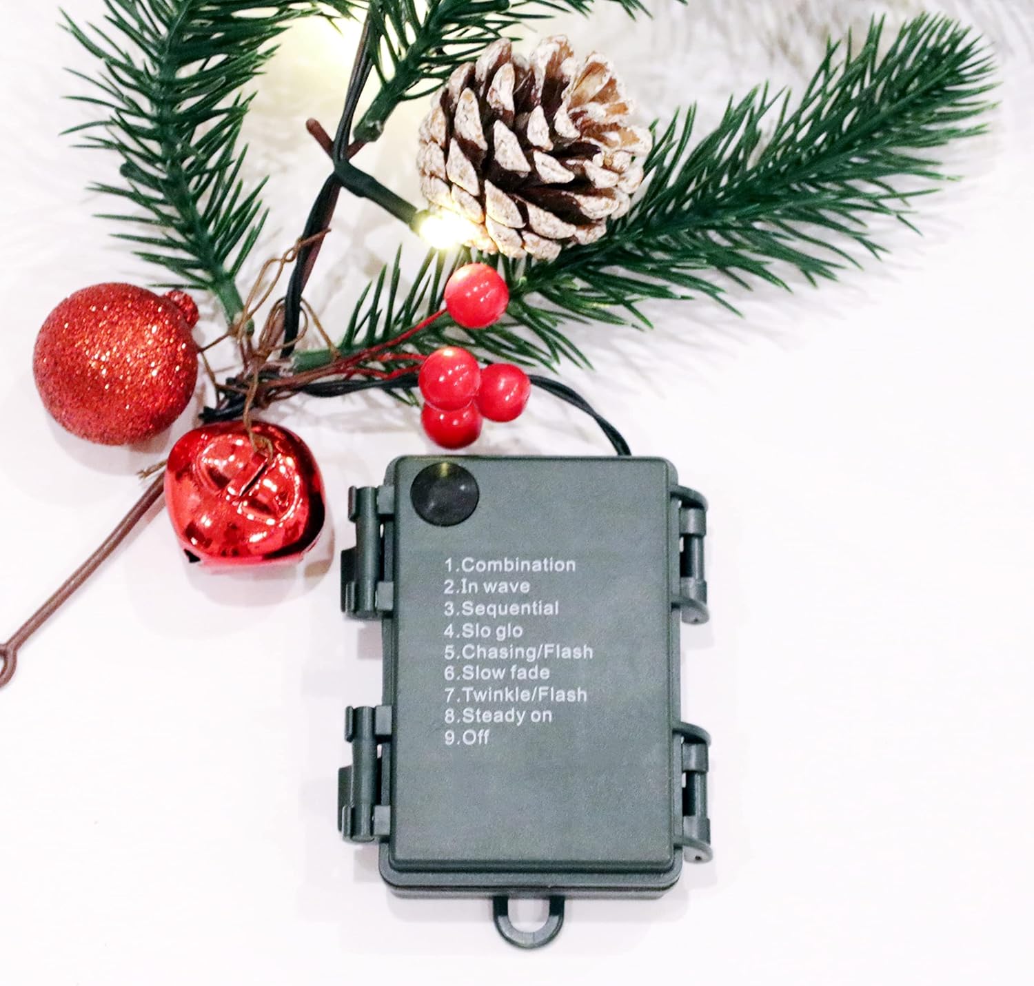 6 FT Christmas Garland, Battery Operated 8 Lighting Modes, Lighted Christmas Garland with 40 LEDs, Pine Cones, Red Berries, Jingle Bells - Image 8