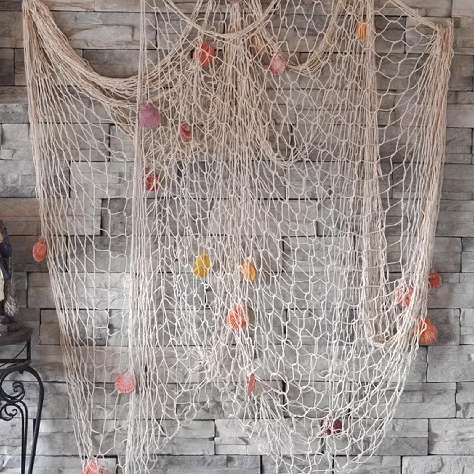 Red de pesca decorativa tejida a mano 100x200 cm para pared con conchas