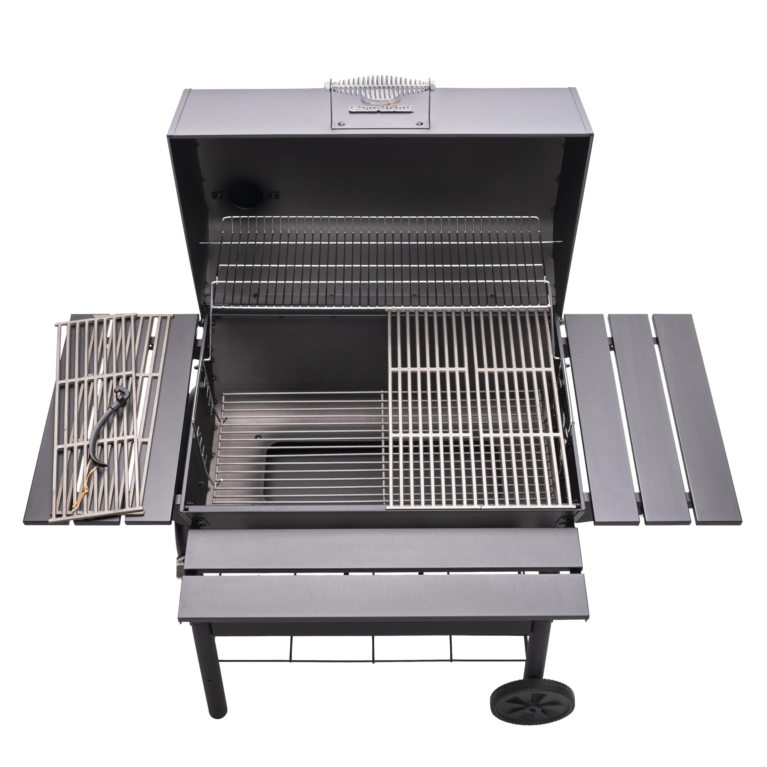 Char-Broil Barbecue a Carbone Charcoal L con Griglia Regolabile e Camino | Ideale per +6 persone, Termometro, Raccogli cenere, Grandi ruote, Ripiani con ganci, Compatibile con Charcoal 2Go