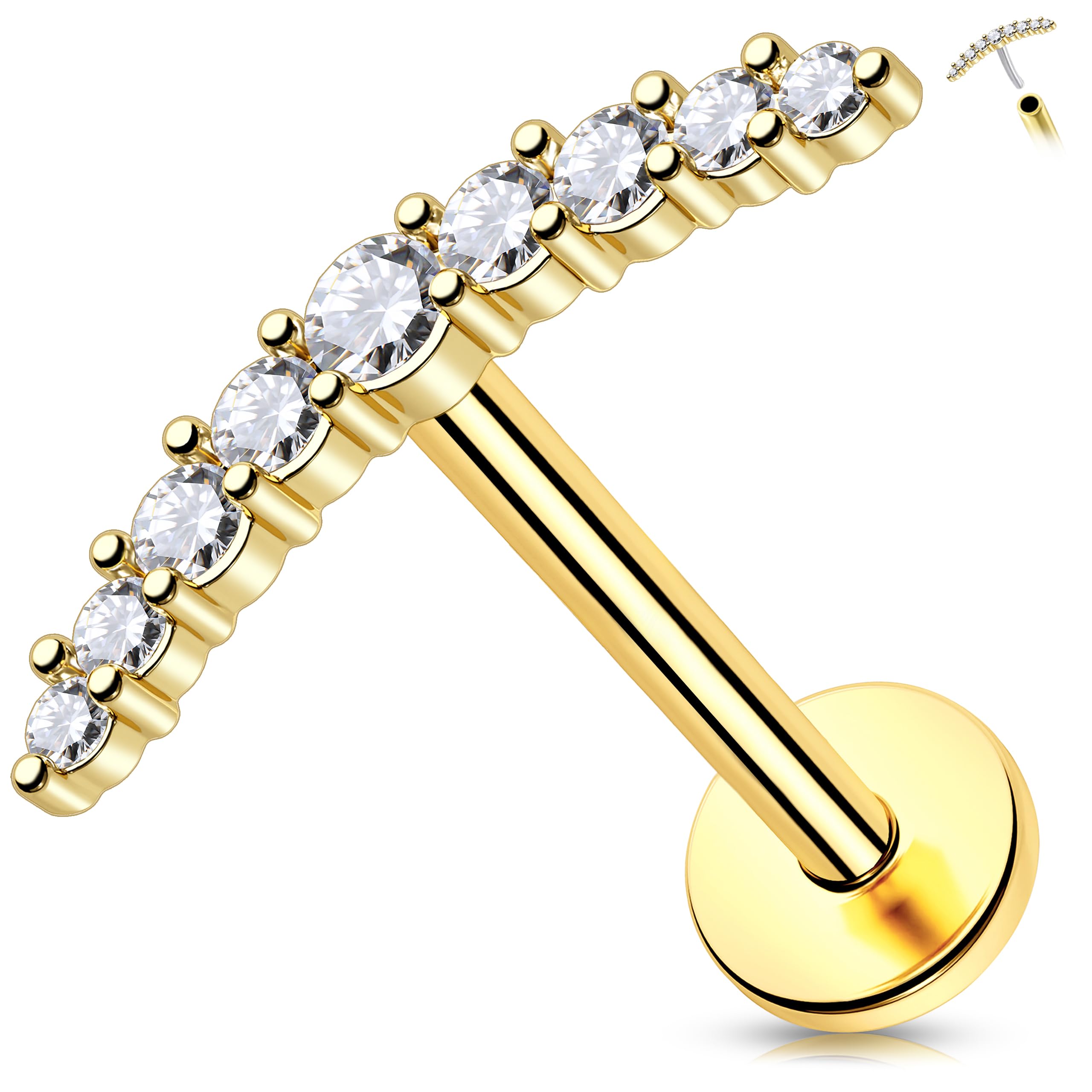 Melighting 14K Gelbgold Knorpel Ohrringe 16G Helix Stud Threadless Push In Flach Rücken Ohrring CZ Tragus Piercing Schmuck 6mm