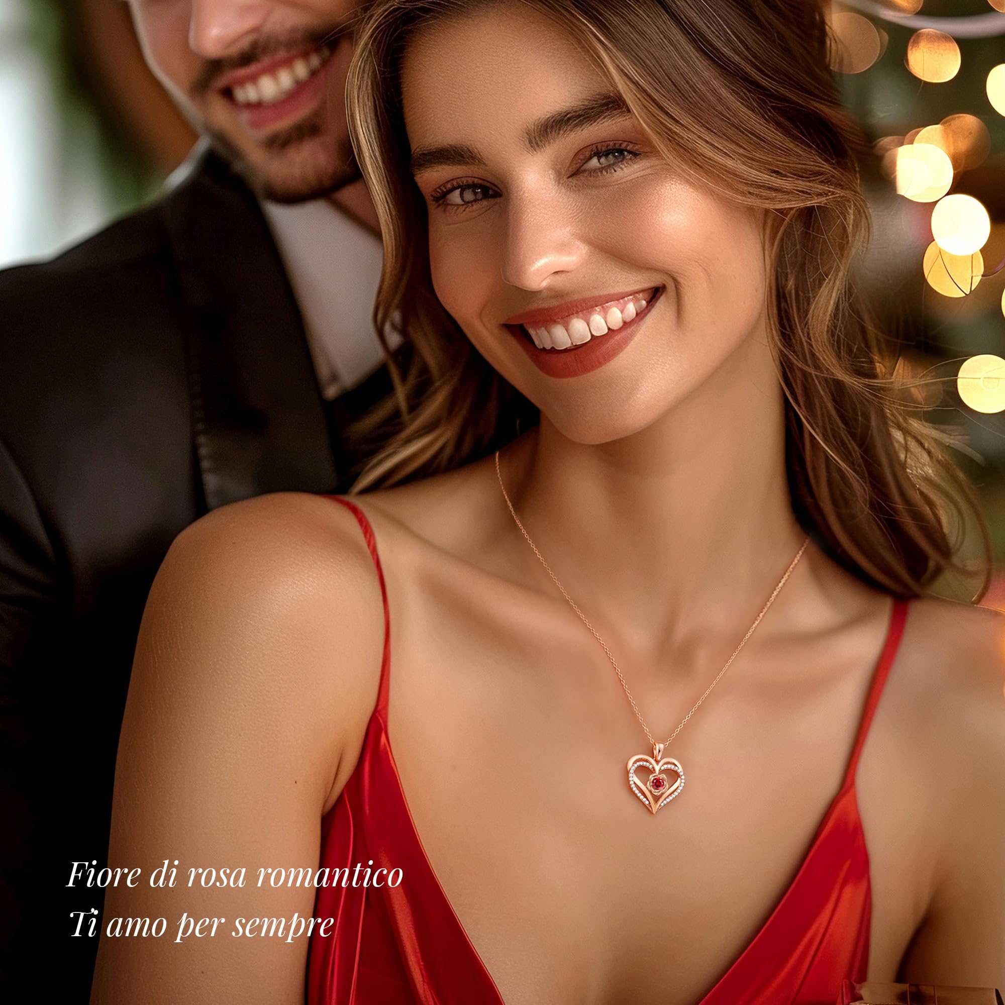 CDE Collana Donna Argento 925 Collana in Cuore, Pietra di nascita Rosé Fiore Collana in Oro, Rosa Gioielli Donna Regalo Valentin’s Day Natale Compleanno