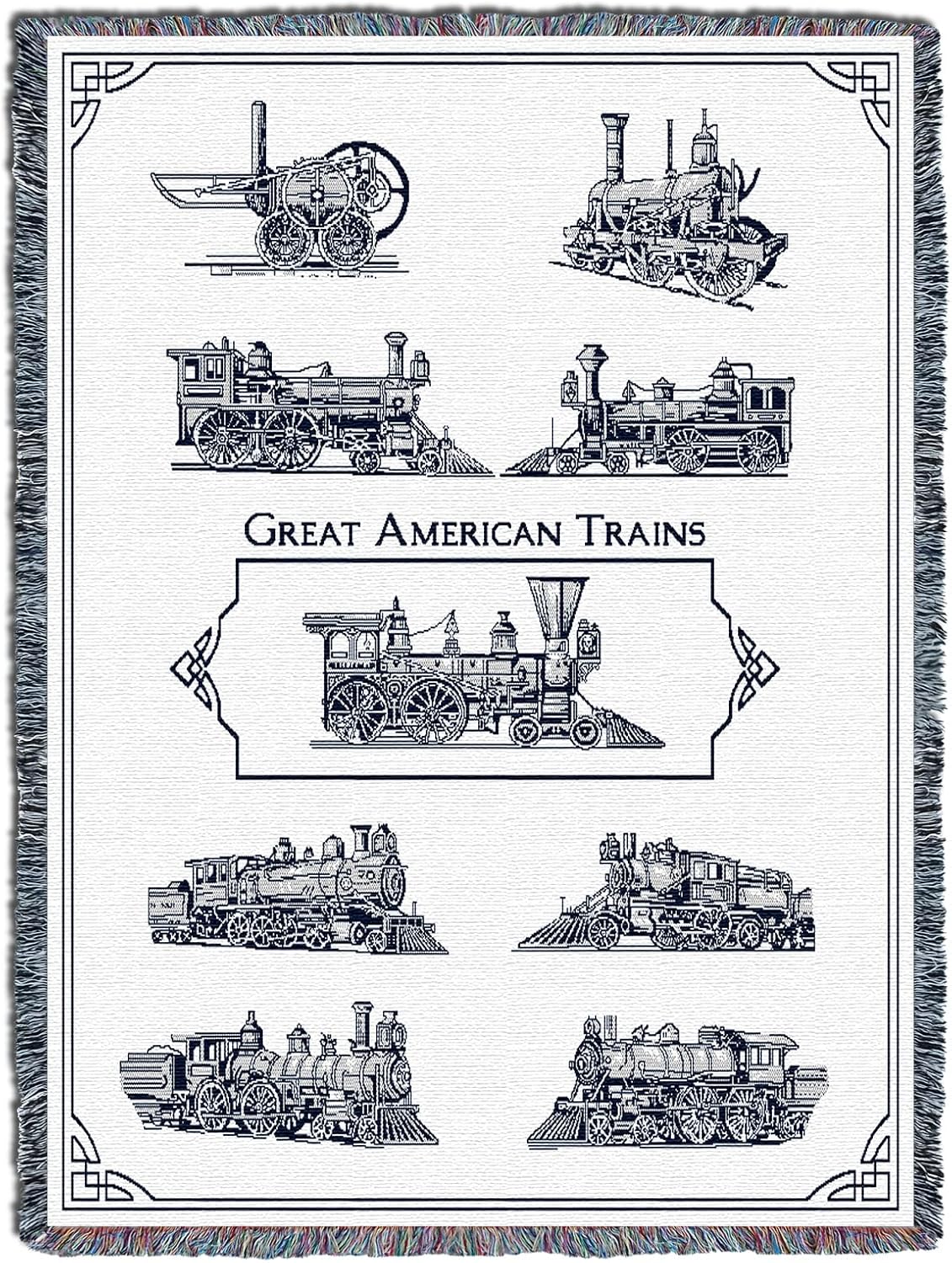 Great American Trains Blanket - Gift Soft Tapestry Throw Woven from Cotton - Made in The USA (69x48)