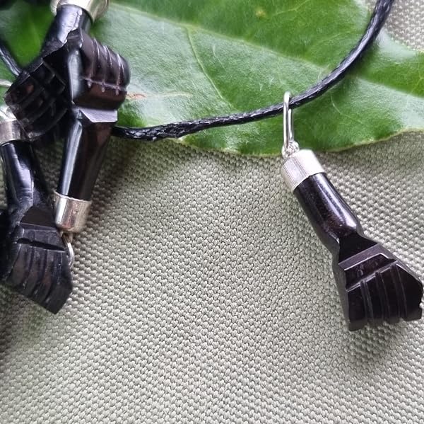 Mano puño de azabache asturiano AUTÉNTICO mal de ojo - incluye cordón, casquillo plata de ley - 4