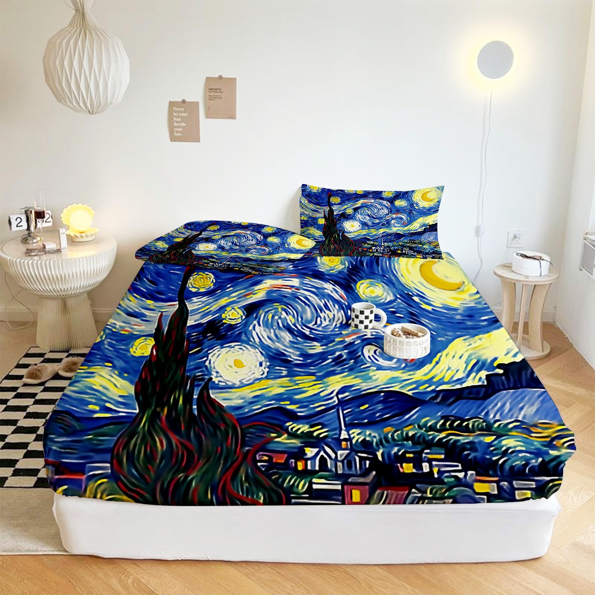 Drap housse ciel étoilé bleu 160x200 cm protection de matelas grand bonnet 30cm