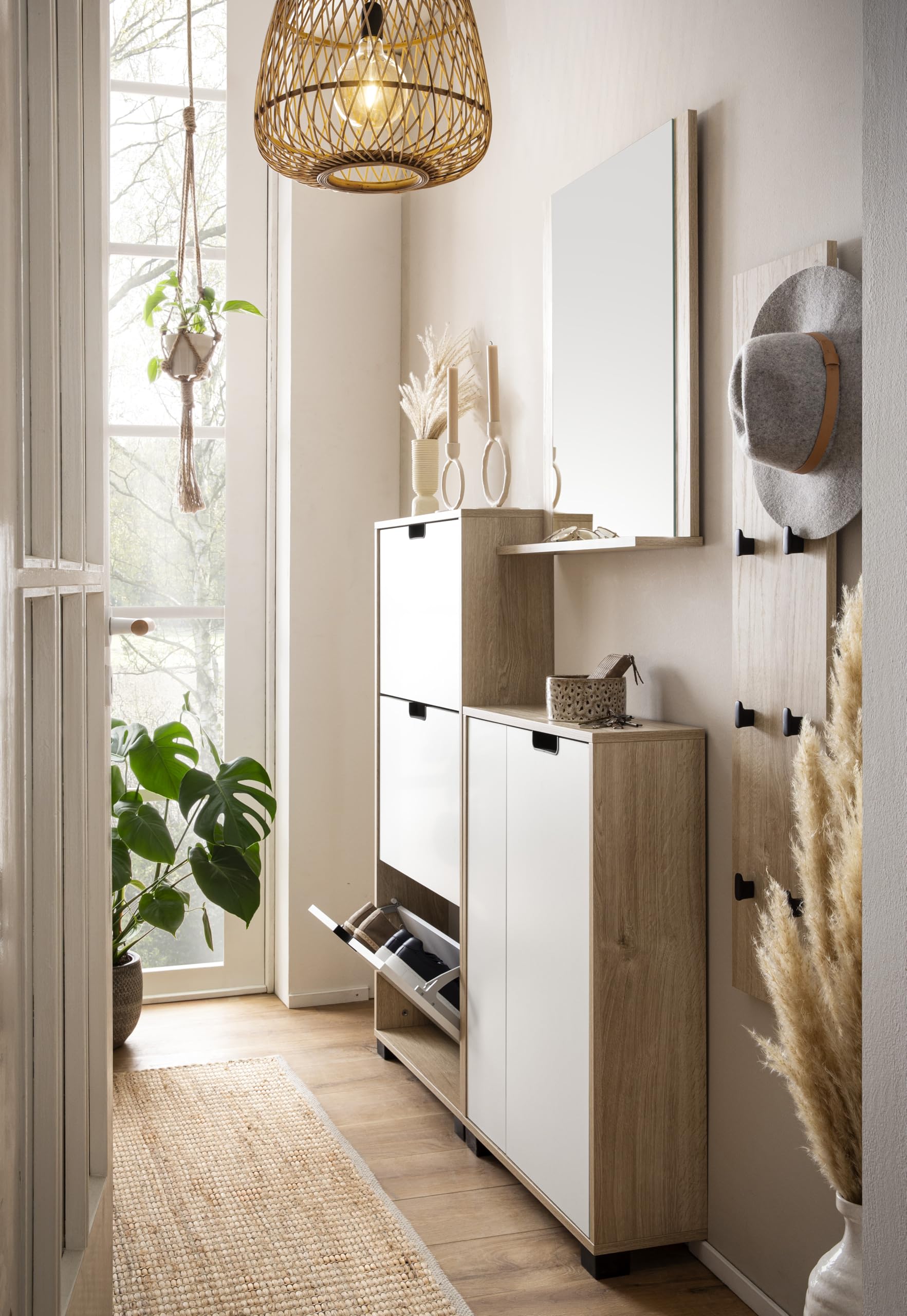 Schildmeyer Hakenpaneel Emmik 159441, weiß Eiche Dekor, 24,5 x 2,6 x 109 cm