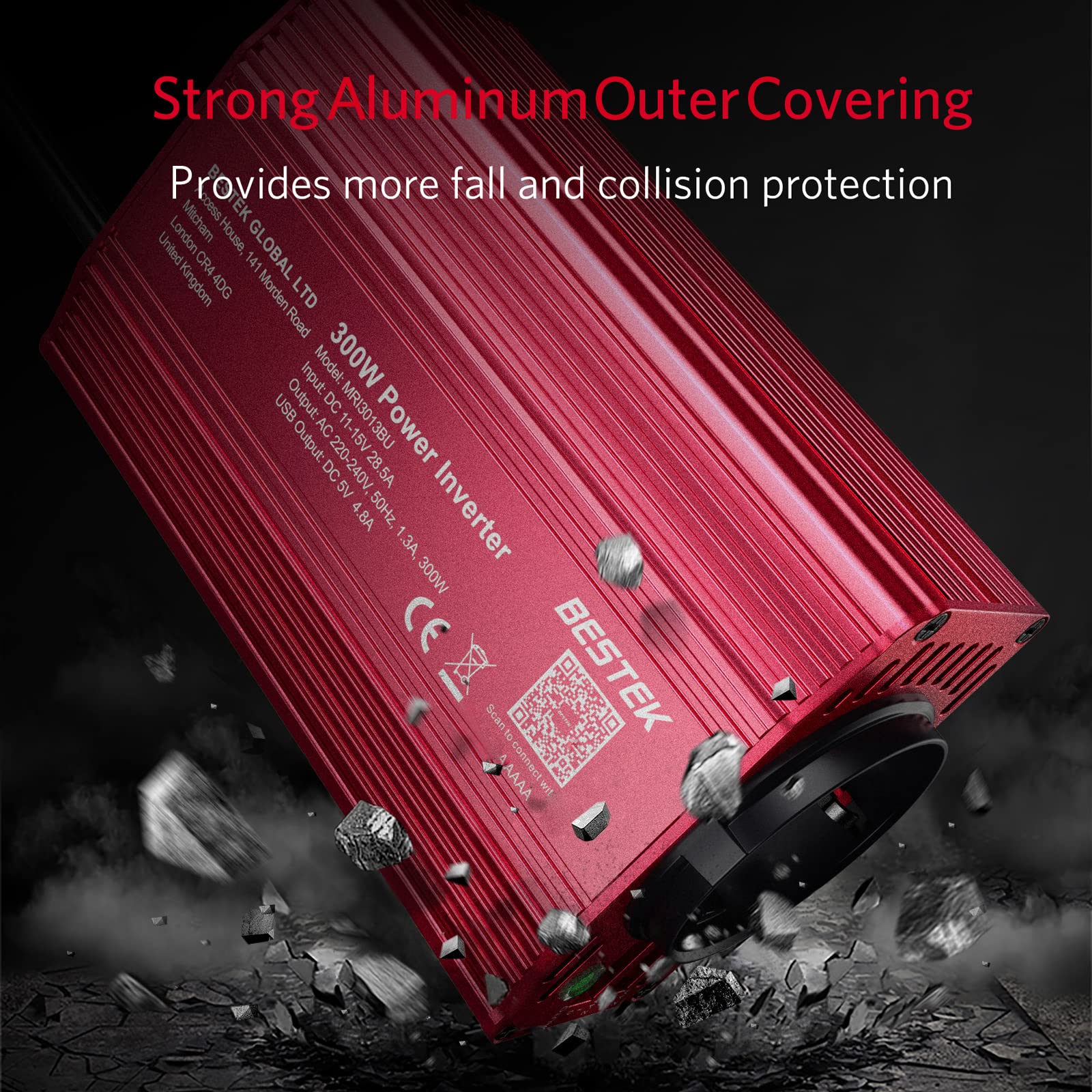 BESTEK Spannungswandler 12v 230v 300W Modifizierte Sinus Wechselrichter 12 V auf 230V Spannungswandler mit AC Steckdose und 2 USB Anschlüsse inkl. Kfz Zigarettenanzünder Stecker, Rot