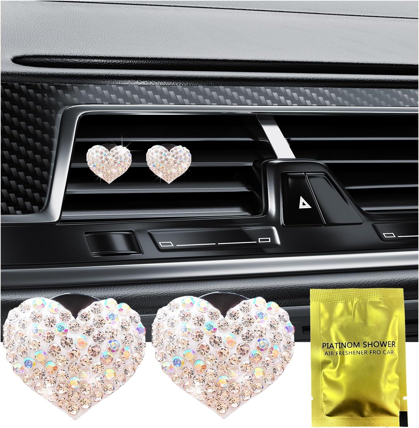 Ziciner 2PCS Bling Heart Car Air Vent Clips Charms, Heart