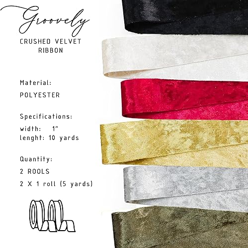Miniatura 2 de Juego de cintas de terciopelo de 1 pulgada x 10 yardas, cinta de terciopelo de lujo para árbol de Navidad, envoltura de regalos, cinta de Halloween,