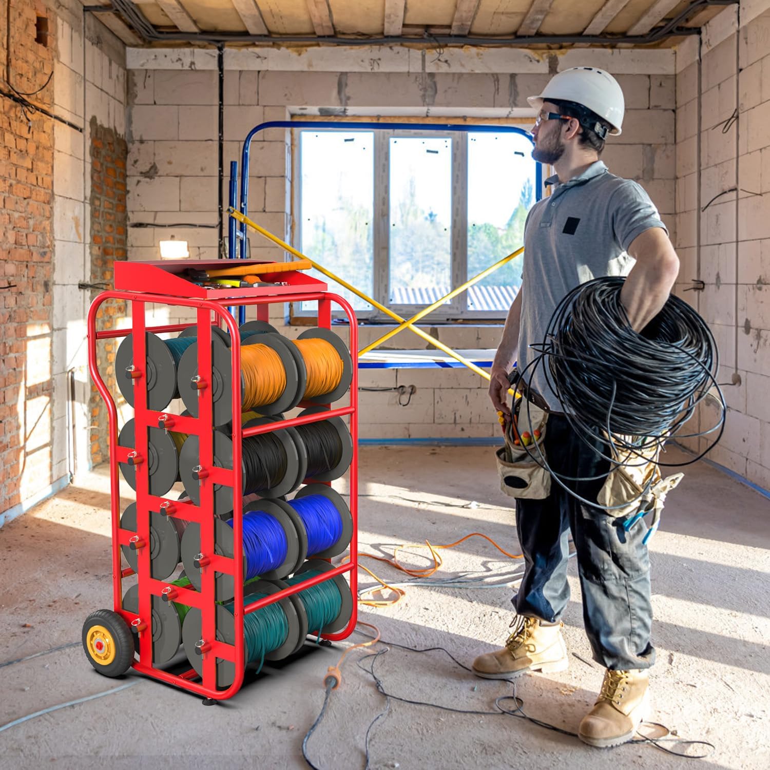 Wire Spool Rack,Cable Caddy,Portable Wire Holder for Efficient Cable Management,Multi-Spool Wire/Cable Dispenser for Electrical Industrial & Retail Use