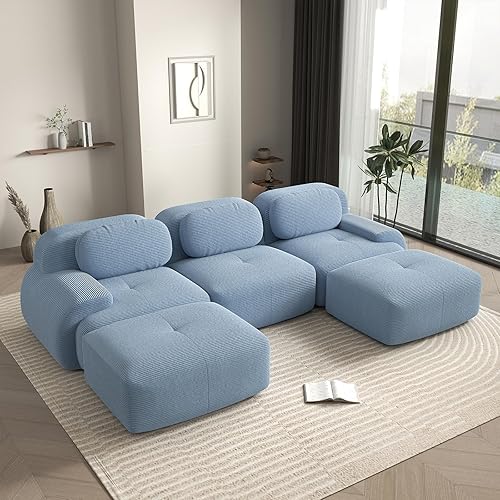 Miniatura 73 de Sofás modulares deshuesados de 116 pulgadas para sala de estar, sofá modular de pana, sofá modular gris, 3 plazas con 1 otomana, sofás para sala de