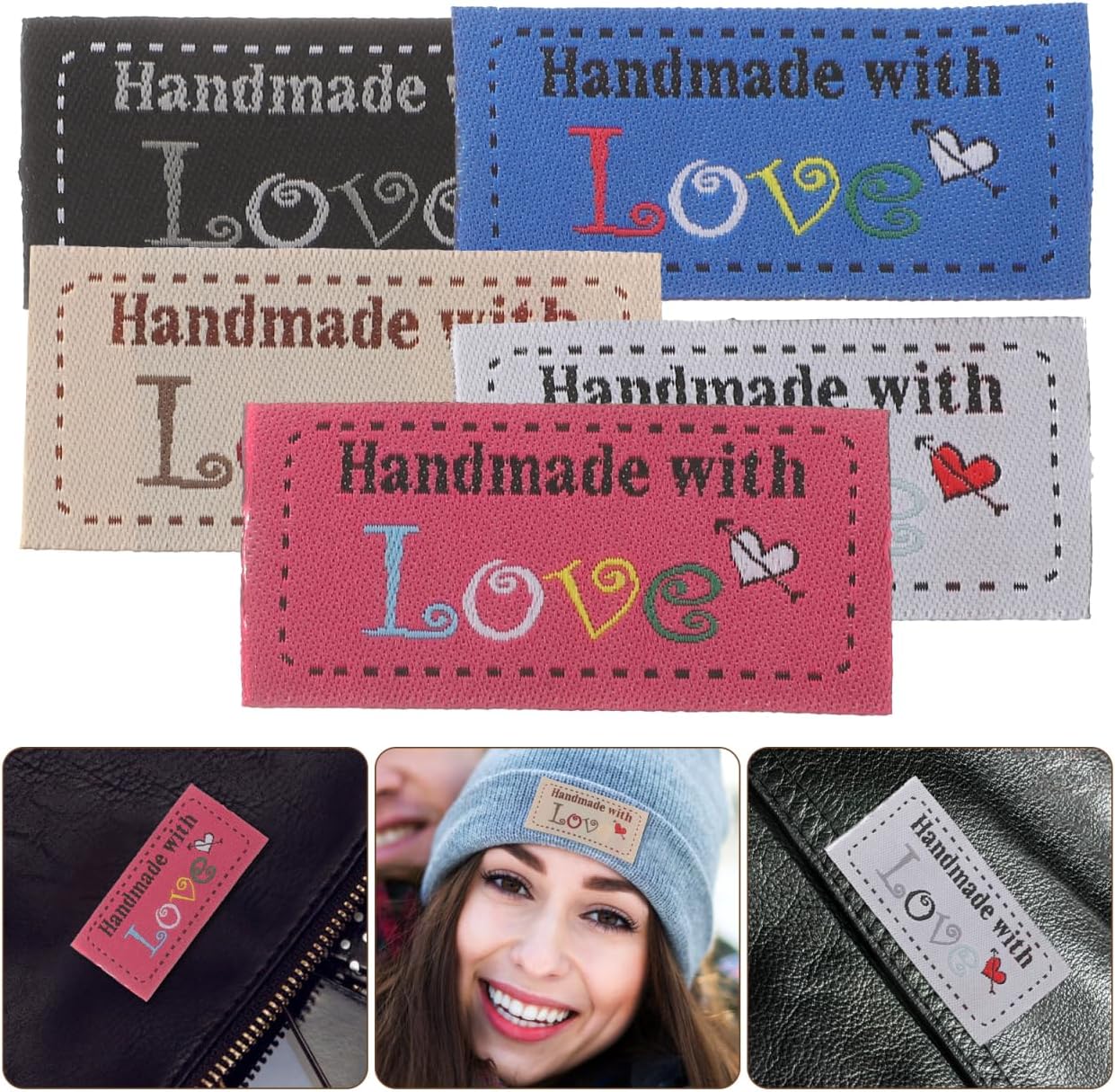 100PCS Personalized Sewing Labels for Handmade Items Hand Made with Love Sewing Labels Cloth Tags Quilt Personalized Sew on Clothing image 5