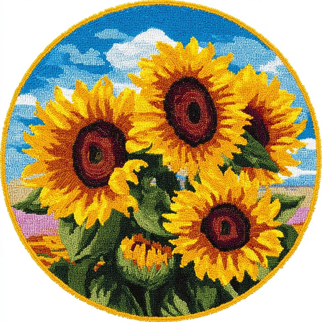 Kitquiver H Round Rug Latc Hook Kit Sunflower Flowers 50X50cm