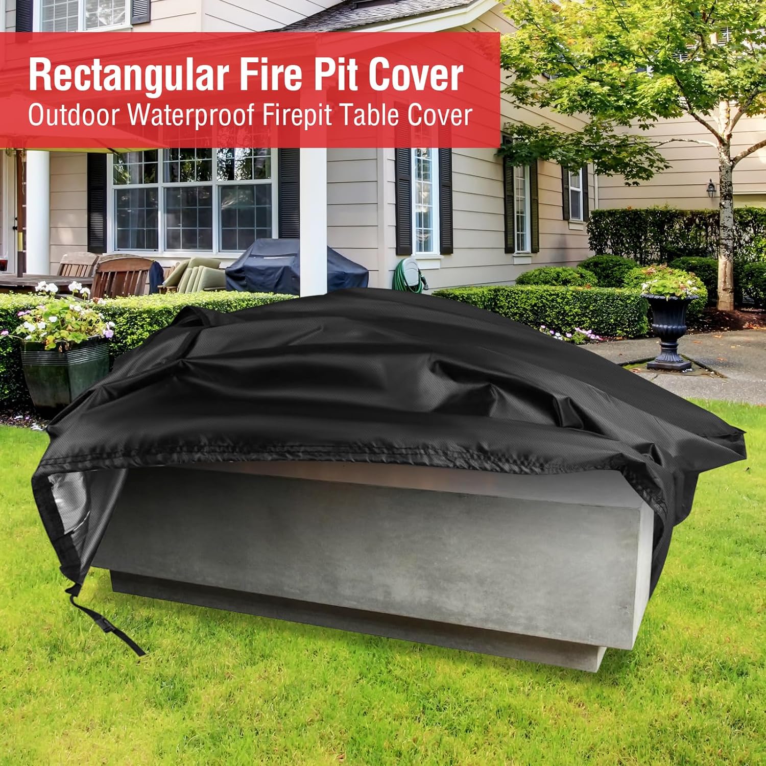 Fire Pit Cover Rectangular 48 Inch,Propane Gas Fire Pit Table Cover,Outdoor Waterproof Firepit Table Cover 600D- 48 x 15 x 15 Inch - Image 4