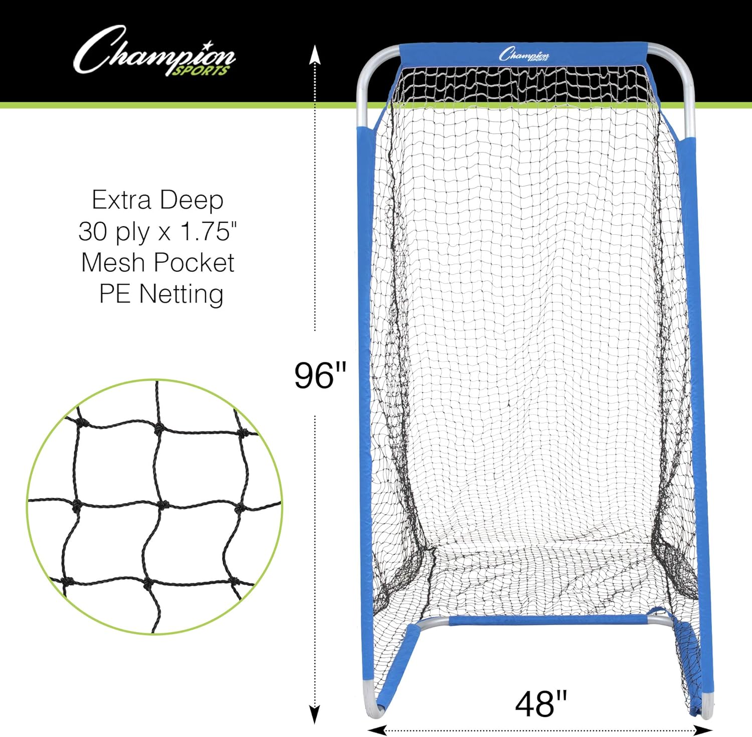 Champion Sports Football Kicking Screen - Powder Coated Steel - Extra Deep Pocket - White/Blue