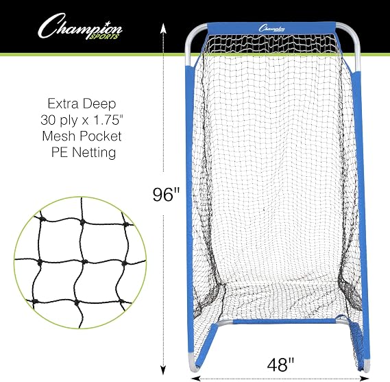 Champion Sports Football Kicking Screen - Powder Coated Steel - Extra Deep Pocket - White/Blue