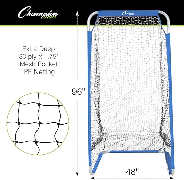 Champion Sports Football Kicking Screen - Powder Coated Steel - Extra Deep Pocket - White/Blue