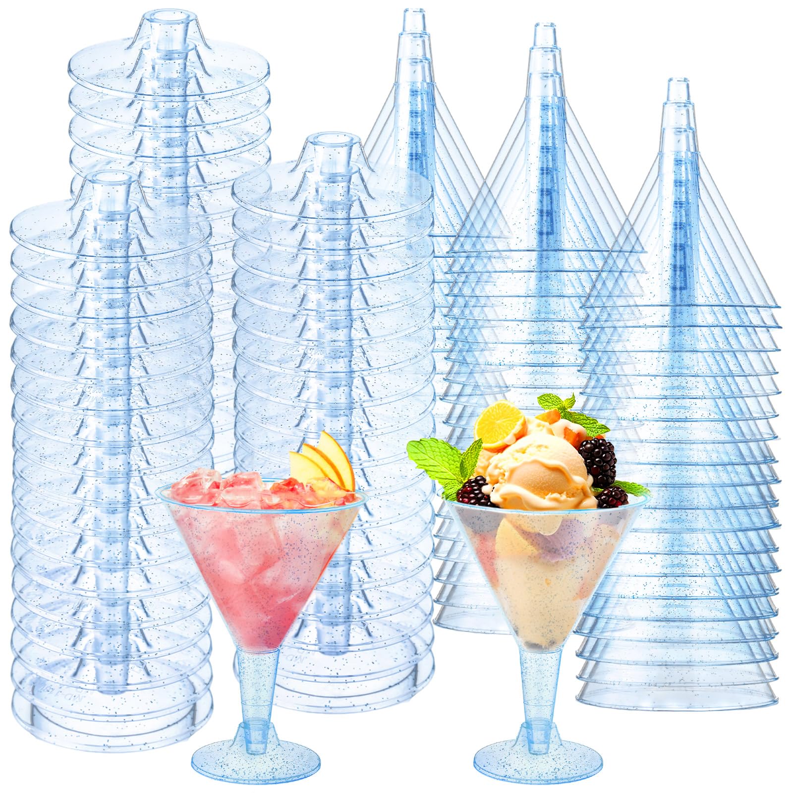 Teenyyou 72 Pcs Glitter Plastic Martini Glasses 6. 25 oz Clear Disposable Margarita Cocktail Glasses Dessert Cups for Pool Wedding Birthday Summer