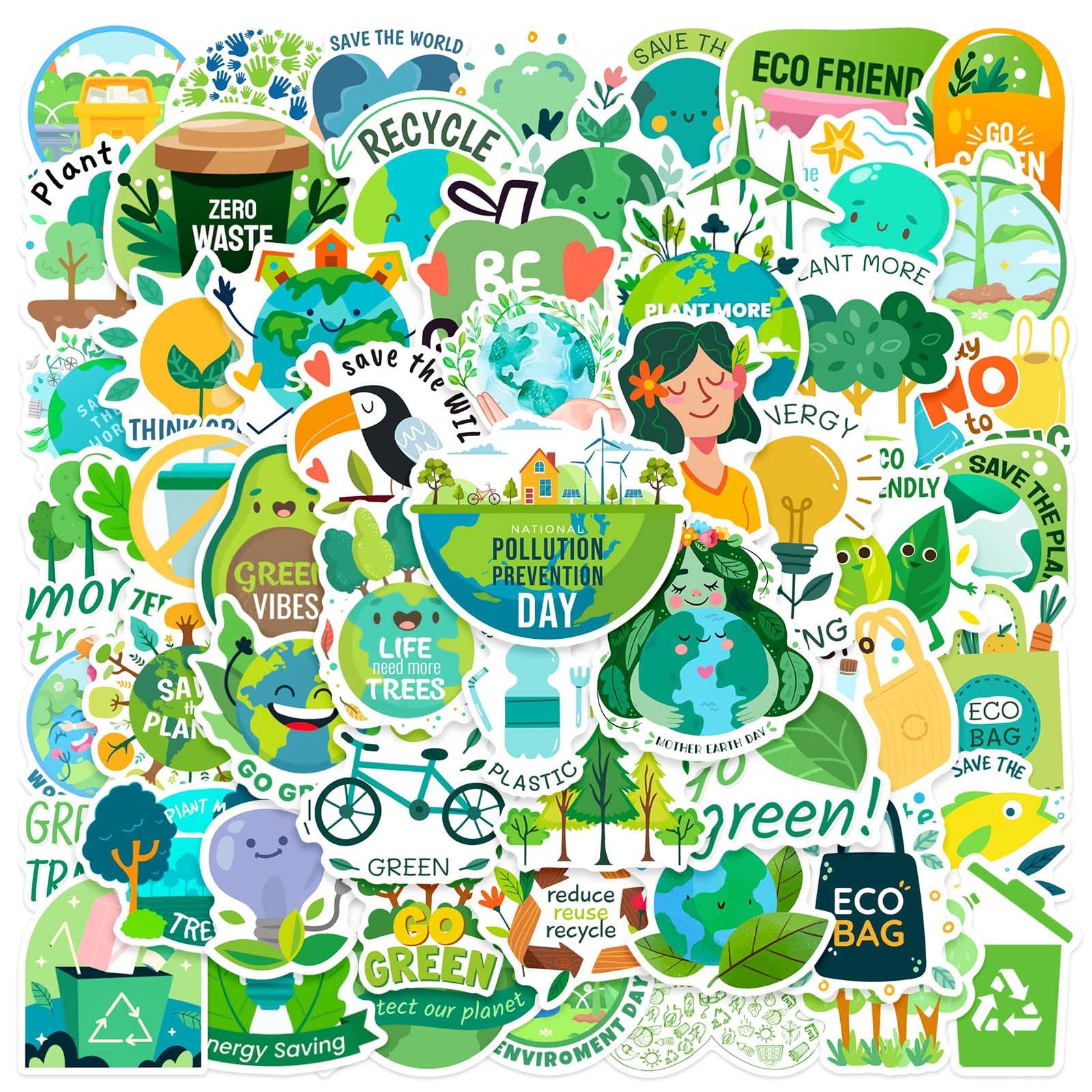 Environmental Protection Stickers 50PCS for Adults Teens,Save The Earth Green Eco Friendly Waterproof Decals for Laptop Water Bottle Scrapbook Journal Luggage Helmet Refrigerator Phone Computer