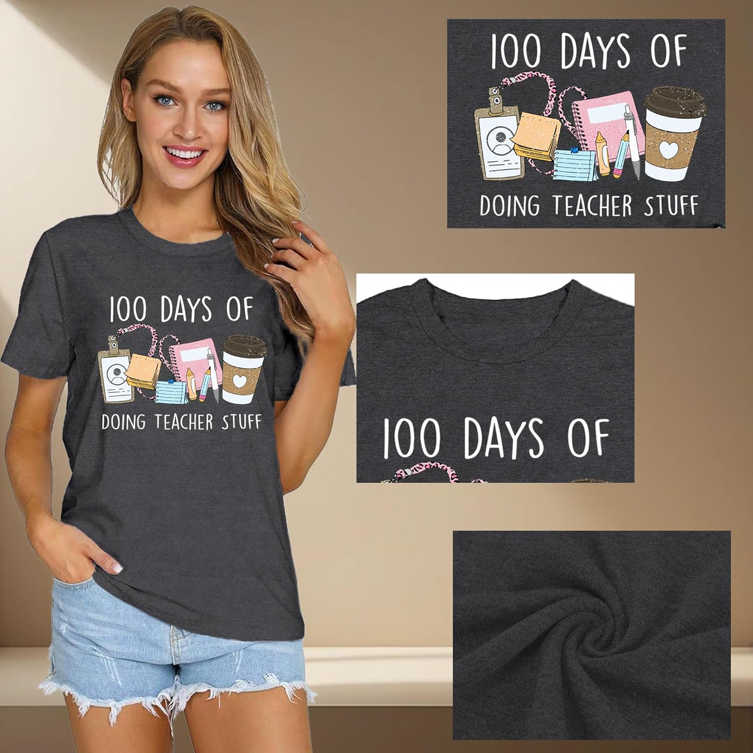 100 Days of School Shirt for Women 100th Day of School Tshirts Teacher Tee Top - Image 5