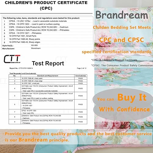 Vista 7 de Brandream Toddler Bedding Sets for Girls Cotton Bed in A Bag Garden Floral Comforter Set Pink Blue Green Toddler Children Bedroom Bedding Set, 4