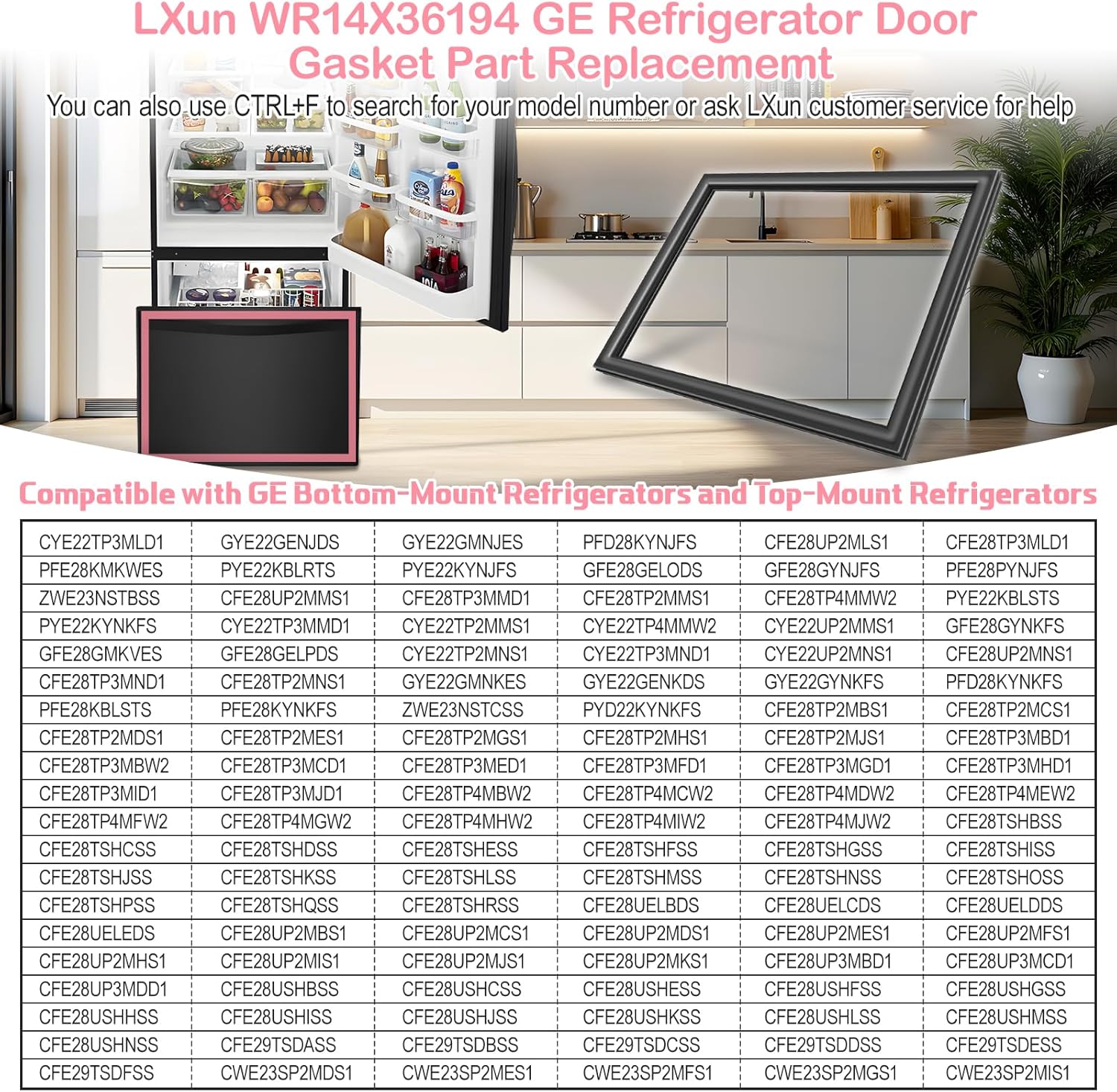 LXun Upgrade WR14X36194 Refrigerator Freezer Door Gasket Replacement Part for GE Refrigerator Door Gasket Seal Parts WR14X36194 WR14X10365 WR14X10370 WR14X10376 AP6997142 WR14X31558 Seal Part