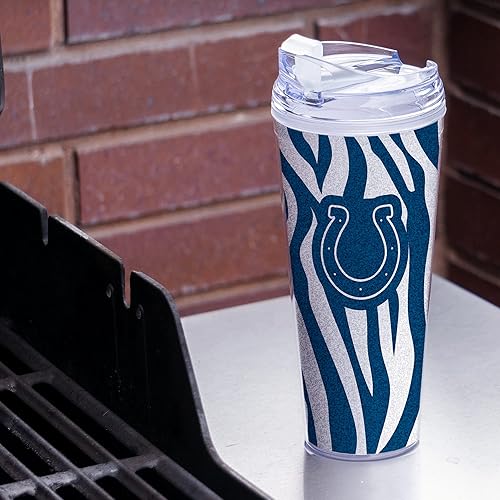 Miniatura 283 de Rico Industries NFL - Vaso de purpurina acrílica de 24 onzas con tapa con bisagras, vaso de doble pared con licencia oficial y popote Tie Dye