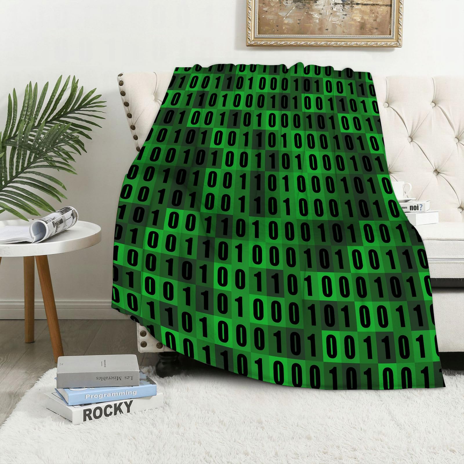 MAAPCHP Flannel Fleece Blanket Throws for Sofa Fluffy Blanket Bed Throw for Bedroom Modern background with green numbers on a black background. Programming computer Blanket for Bed, Couch,Car 30x40in
