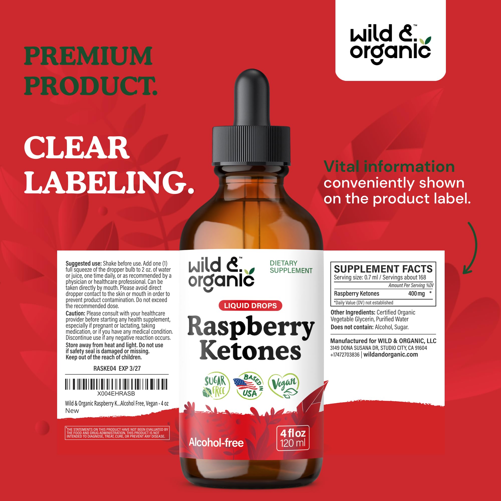 Wild & Organic Raspberry Ketones Liquid Drops - Overall Well-Being - 4 oz — Amazon image 9