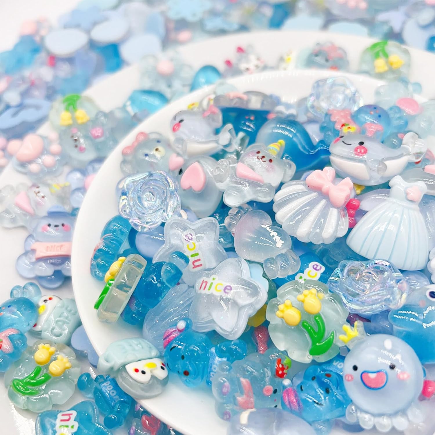 JINDUODUO 60 Pcs Slime Charms Bulk DIY Craft Making Kit, Cute Flat Back Resin Charms for Crafts (Blue) - Image 5