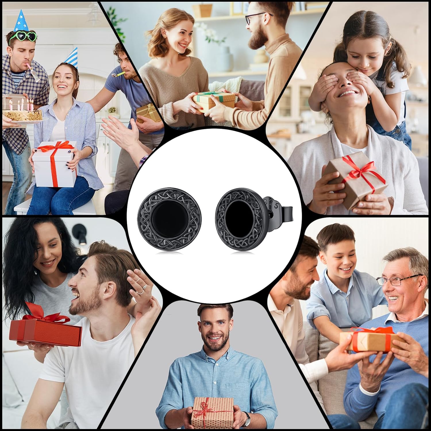 Black Onyx Earrings 925 Sterling Silver Celtic Viking Earrings Zircon Stud Earrings Hypoallergenic Punk Gothic Jewelry Gifts for Women Men - Image 7