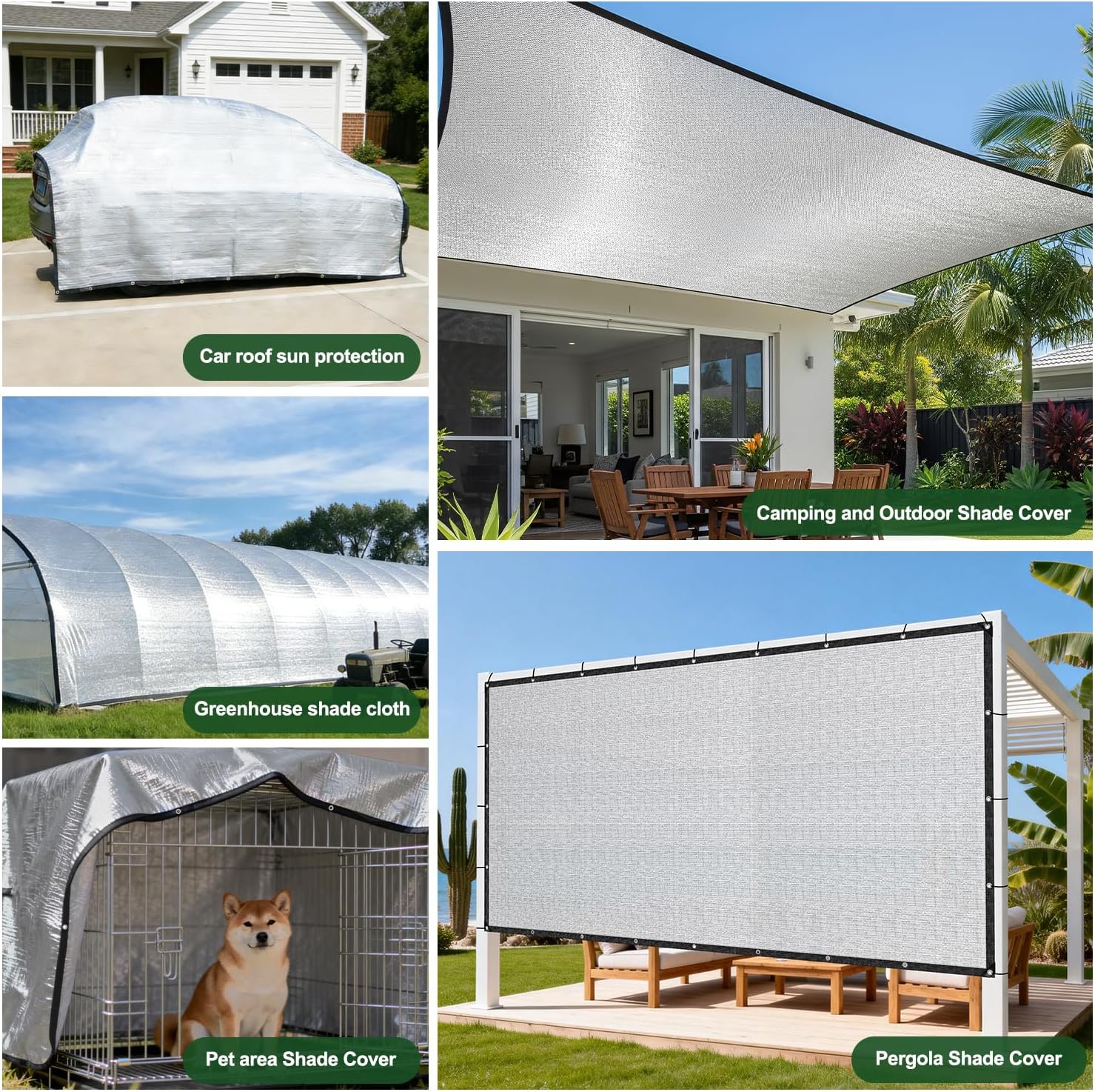 Aluminet Shade Cloth, 99% Heat Reflective Tarp for Blocking Sun with Reinforced Stainless Steel Grommets for Pergola Shade Cover, Garden, Cars, Dogs, Greenhouse, 10x10FT