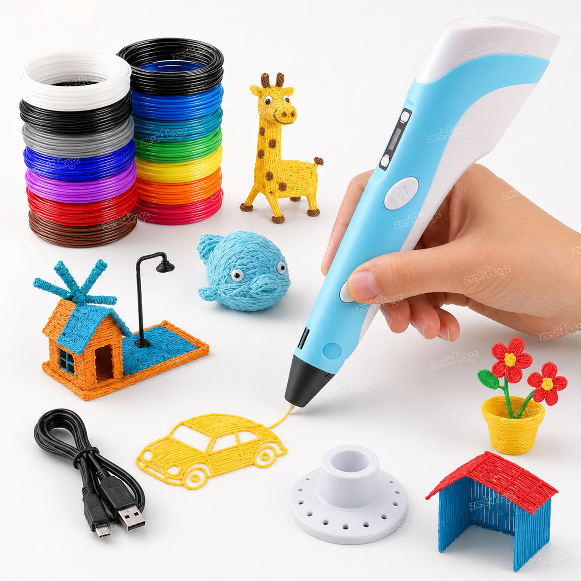 Zest 4 Toyz 3D Pen Combo, LCD Display with 10 Pcs 5 Metre +3 Pcs 5 Metre [ Total 65 Metre ] Different Color of PLA Filament Refills (1.75mm), Arts & Craft Kit for Boys & Girls (Multicolor)-image-24