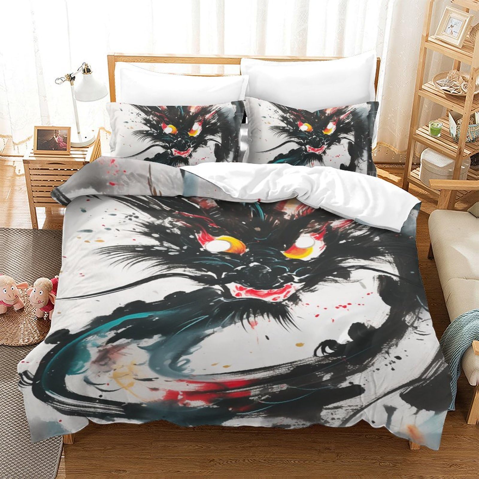 Ensemble de literie dragon 3D parure de lit 140x200cm haute qualité