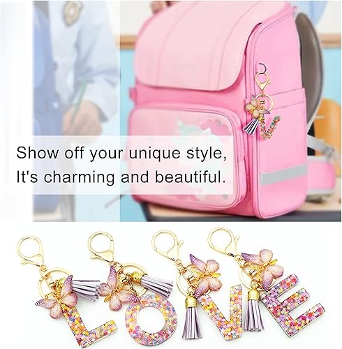 Miniatura 4 de TTYY Llavero de letra inicial para mujer, regalo para niñas adolescentes, regalos para Navidad, para mamá, hija, borla morada