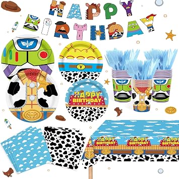 Toy Theme Party Supplies Cartoon Toy Theme Party Decorations Toy Theme Tableware Set Plates Napkins Cups Banners Tablecloths Forks Knives Holds 20 Guests