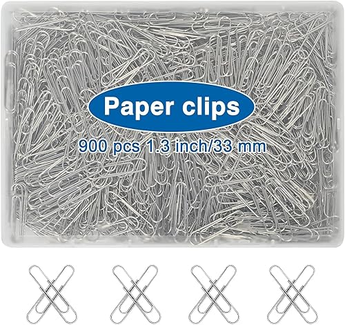 Krvyrn 900 Count Paper Clips, 1.3 Inch (33mm) Standard Size Silver Metal Paper Clips, Rust Resistant for Office School Home
