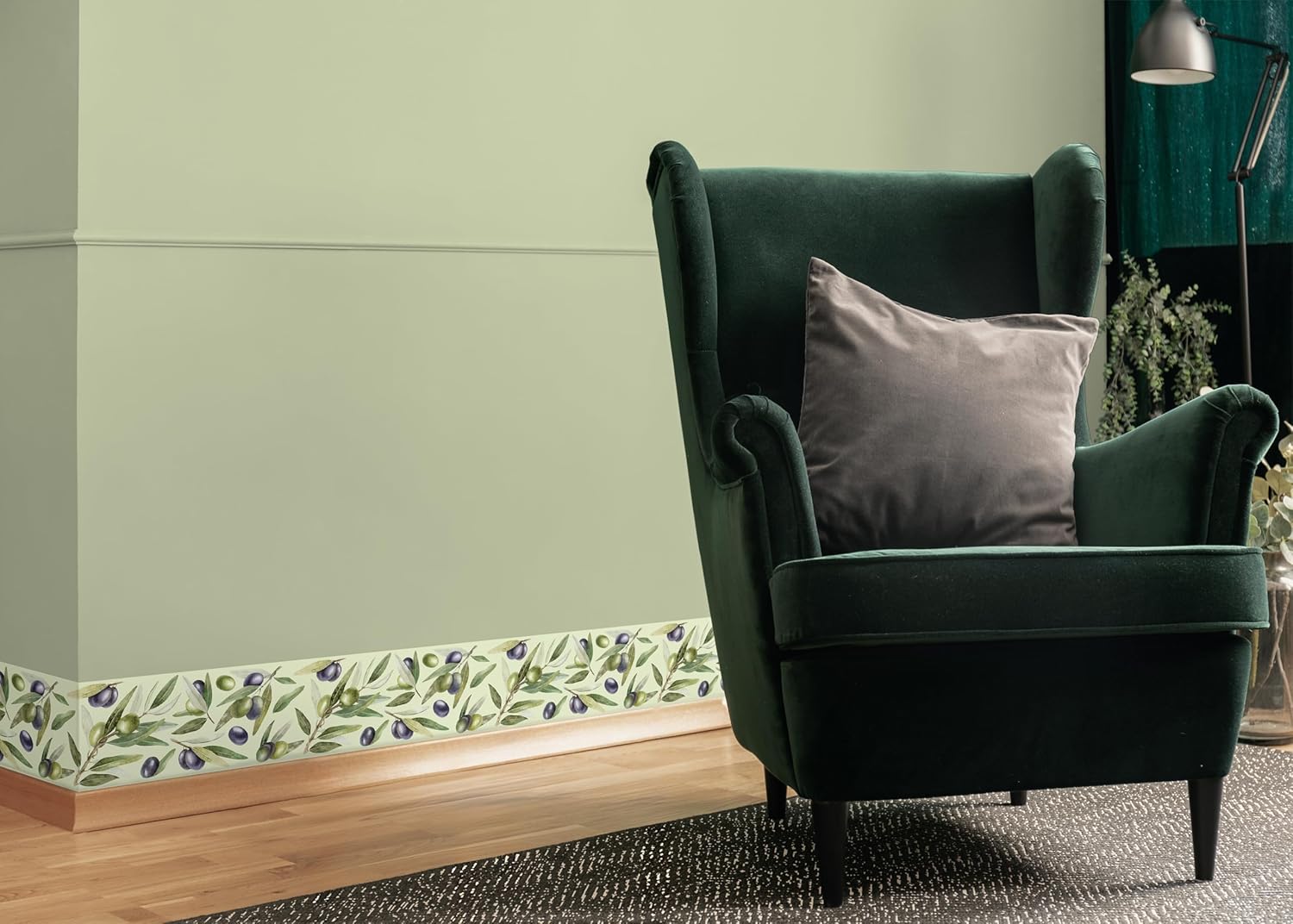 AWB 8518 Self-Adhesive Border Olive Branch on Menthol Green, Waterproof Decoration for Walls, Furniture, Wallpaper, Wall Coverings and Doors, Film, Width 500 cm x Height 13.8 cm