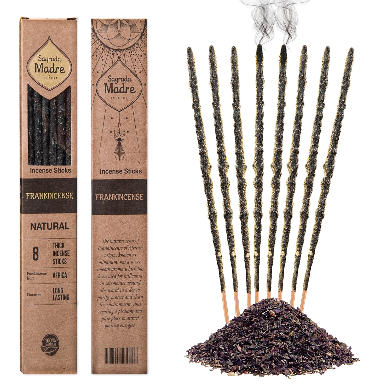 Sagrada Madre, Artisan Incense Natural Olive Incense Ideal for Meditation and Mindfulness, 8 Sticks