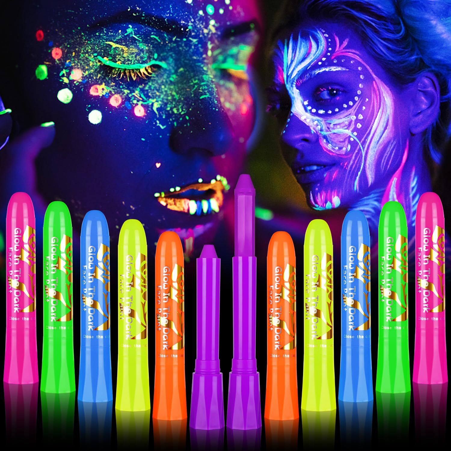 12Pcs Glow in The Black Light Dark Face Body Paint 6 Colors