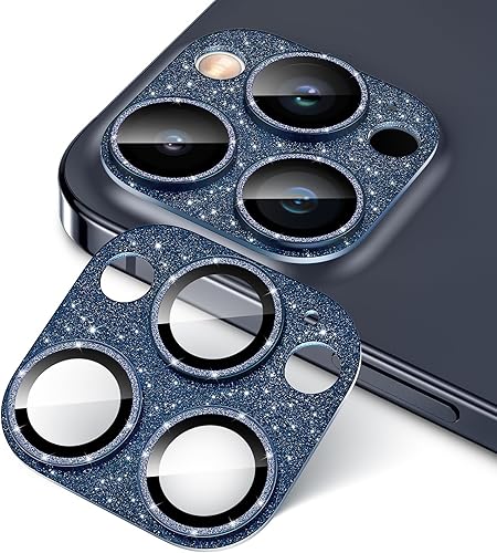 Goton Protector de pantalla de vidrio templado para iPhone 15 Pro Max y 15 Pro Bling para lente de cámara, bonito protector de pantalla con