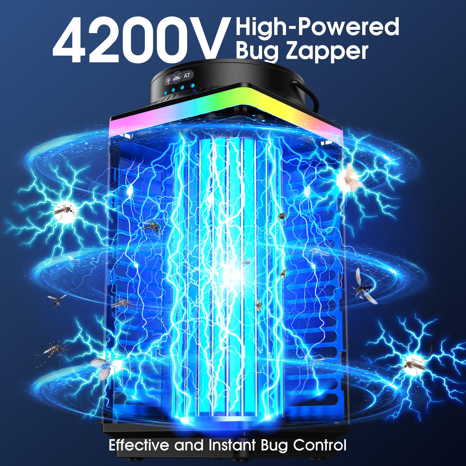 Zapper per insetti da esterni, 4 in 1, 4200 V, ricaricabile, senza fili, con batteria da 5000 mAh, portatile e wireless, impermeabile IP68, per patio, campeggio, casa