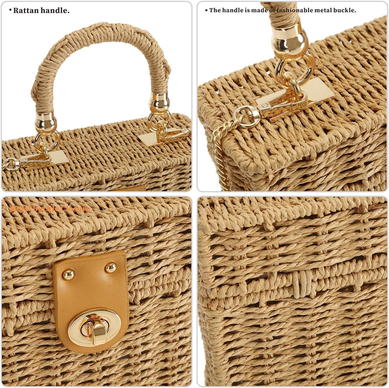 So'each Women's Straw Purse Handbag Wicker Square Crossbody Rattan Bag Boho Crossbody Bag